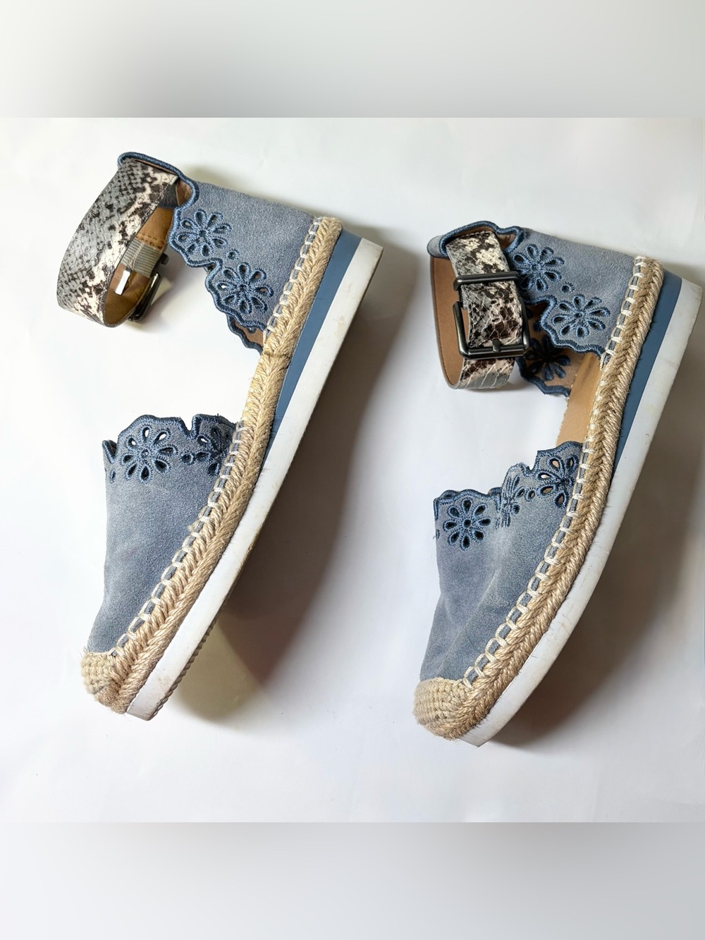 Crown Vintage Brixie Powder Blue Espadrille Leather Scalloped Embroider Size 7 - Picture 14 of 14